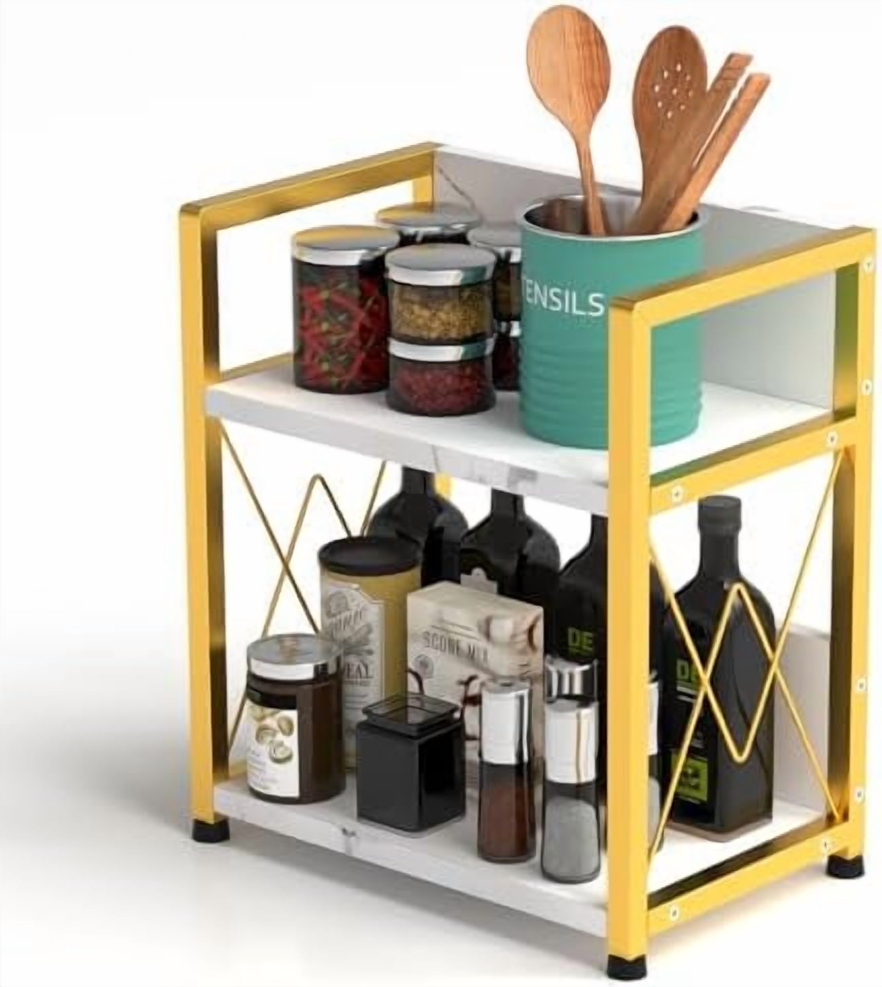 Coffee Bar Accessories Organizer, 2 Tier Wooden Kitchen Counter Shelf ...