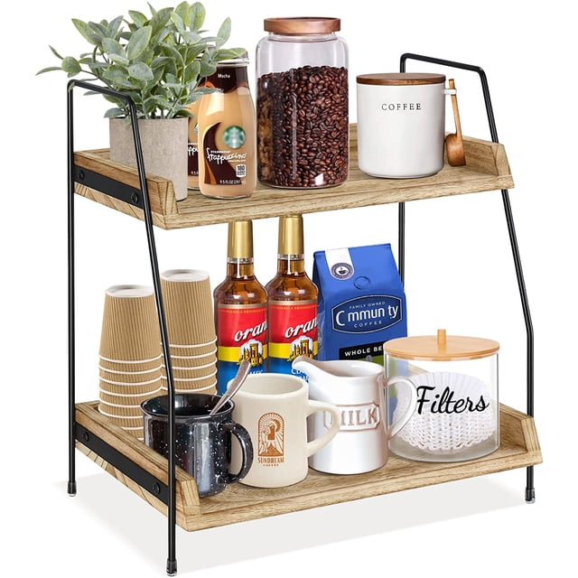 Walmart 2-Tier Metal Wooden Coffee Station Countertop Storage Shelf ...