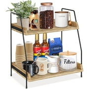 Coffee Bar Accessories and Organizer Countertop, 2-Tier Kitchen Racks and Shelves, Brown