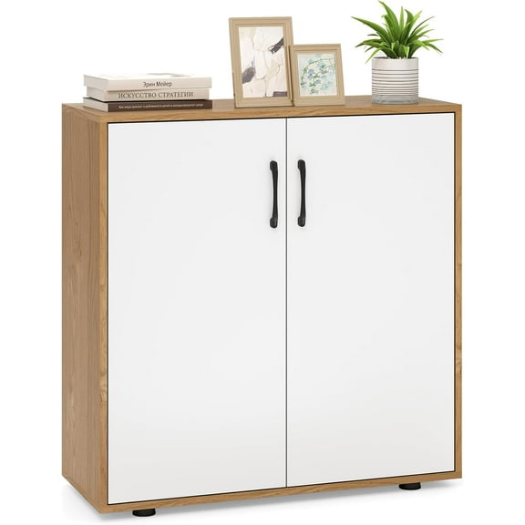 Coffee Bar Cabinet, 2-Door Kitchen Storage Cabinet with 5-Position Adjustable Shelf & Anti-Tipping Kits, Buffet Sideboard, Accent Cabinet for Living Room, Dining Room & Bathroom, Natural