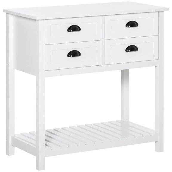 Coffee Bar Cabinet, 4 Drawer Sideboard Buffet with Slatted Shelf, MDF White Storage for Kitchen Living Room, 31.5