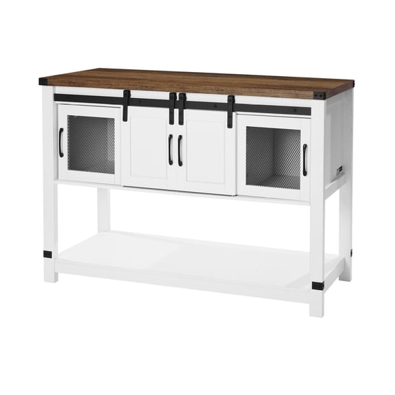 Coffee Bar Cabinet, 47.3" Farmhouse Coffee Station w/ Barn Doors & 4-Tier Storage - Sideboard Buffet for Living Room, Entryway, Kitchen Organization