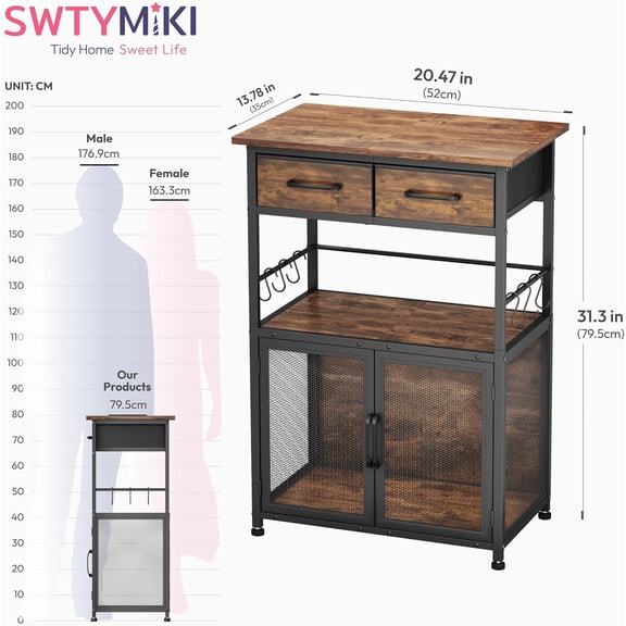 Coffee Bar Cabinet with Drawer - 20.47" Coffee Stand Station with Removable Hooks, Buffet Cabinet for Coffee Maker or Microwave, Kitchen Bar Table Storage Organizer, Espresso