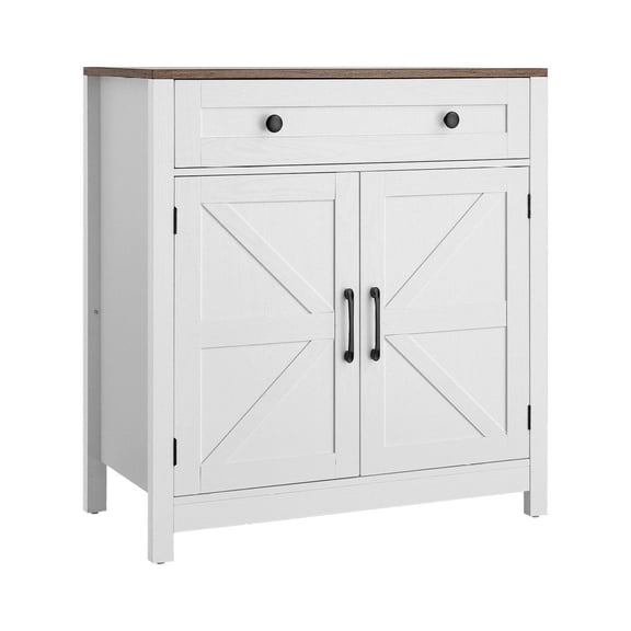 Coffee Bar Cabinet, Farmhouse Coffee Station with Barn Doors, Buffet Sideboard for Kitchen, Living Room, Entryway - 29.5 x 14.7 x 31.5 Inch, White