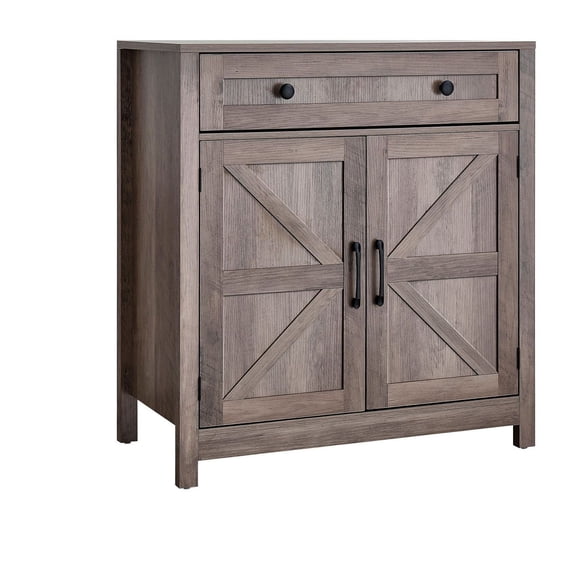Coffee Bar Cabinet, Farmhouse Coffee Station with Storage, Buffet Sideboard with Barn Doors, Kitchen Entryway Cabinet, 29.5 x 14.7 x 31.5 in, Grey