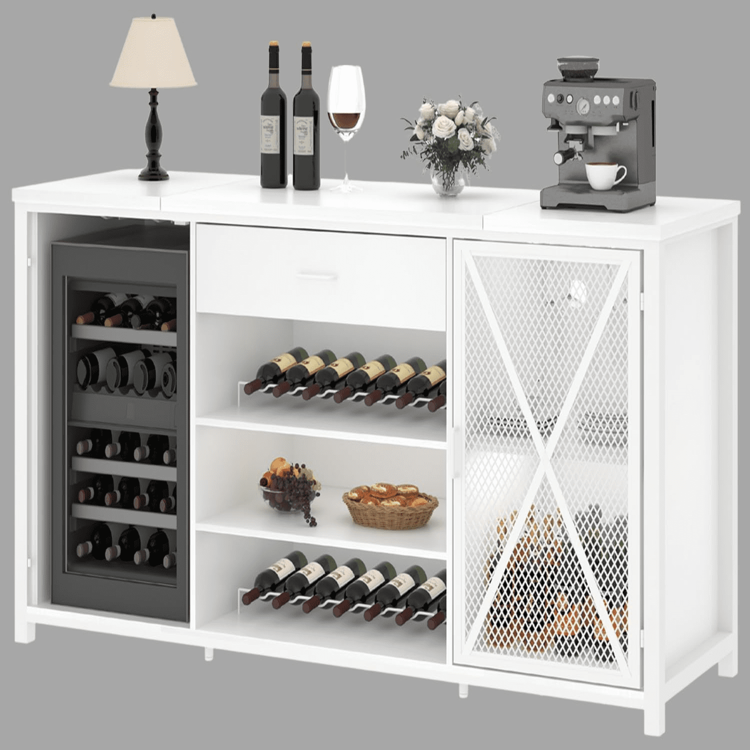 Coffee Bar with Fridge Space Modern Large White Wine