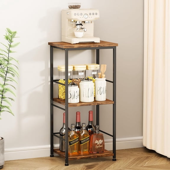 Coffee Bar Cabinet for Home - 3-Tier Sturdy Farmhouse Coffee Stand Station Multi-Purpose Buffet Sideboard - Kitchen Bar Table for Living Room, Corner, Small Space, Espresso