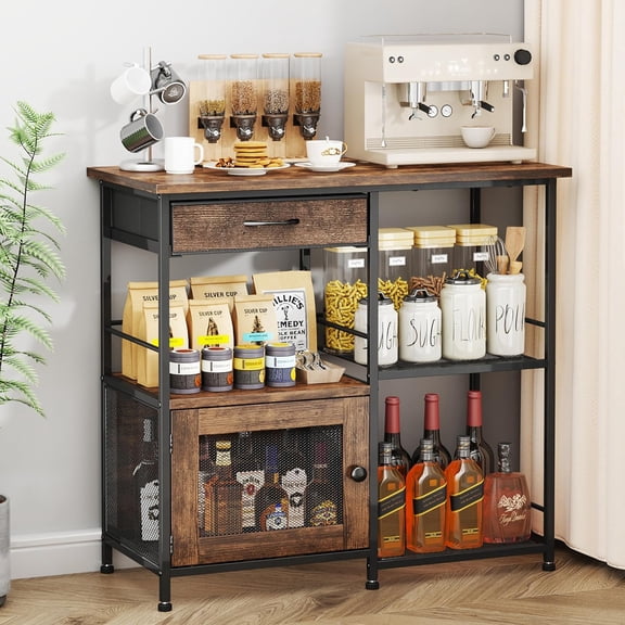 Coffee Bar Cabinet for Home - Farmhouse Coffee Stand Station Multi-Purpose Buffet Sideboard Cabinet with Drawers - Kitchen Bar Table for Living Room, Corner, Small Space, Espresso