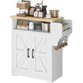 thumbnail image 1 of Coffee Bar Cabinet, Kitchen Island with Storage, Farmhouse Sideboard Buffet Cabinet with Dual-Purpose Floating Shelf and Hooks, for Kitchen Living Room, White and Natural, 1 of 9