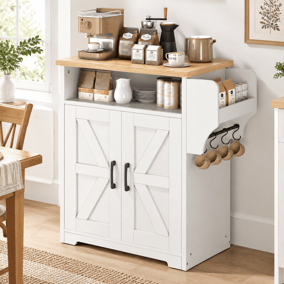 Coffee Bar Cabinet Kitchen Island With Storfarmhouse Sideboard Buffet Dual-purpose Floating Shand Hooks For Living Room White Kf2