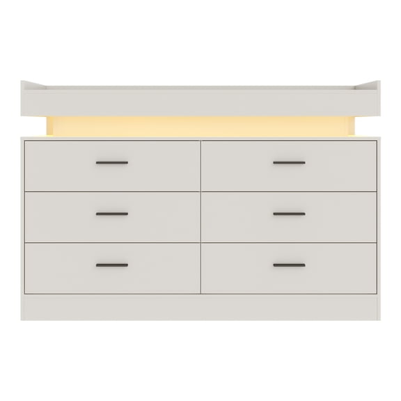 Coffee Bar Cabinet with Led Lights & Charging Station, Buffet Cabinet with Floating Countertop, Modern Sideboard Buffet Table 6 Drawers for Living Room, Kitchen, 47.24"w