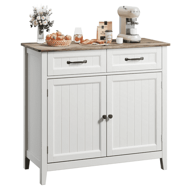 Coffee Bar Cabinet, Lofka 35.4” Kitchen Pantry Storage Cabinet with Adjustable Shelves and 2 Drawers for Dining Room & Entryway, Gray