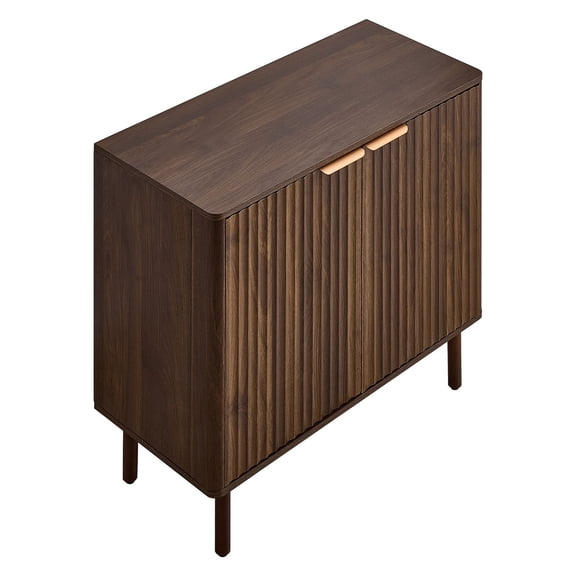 Coffee Bar Cabinet, Mid Century Fluted Coffee Bar Table with 2-Tier Storage, Buffet Stand Cabinet with Barn Door, Sideboard Buff