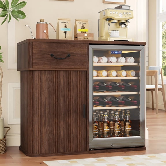 Coffee Bar Cabinet with Mini Fridge Space, Wine Cabinet with Detachable Rack, Buffet Sideboard Table with Drawer, Liquor Wine Bar Cabinet for Kitchen, Dorm, Living Room