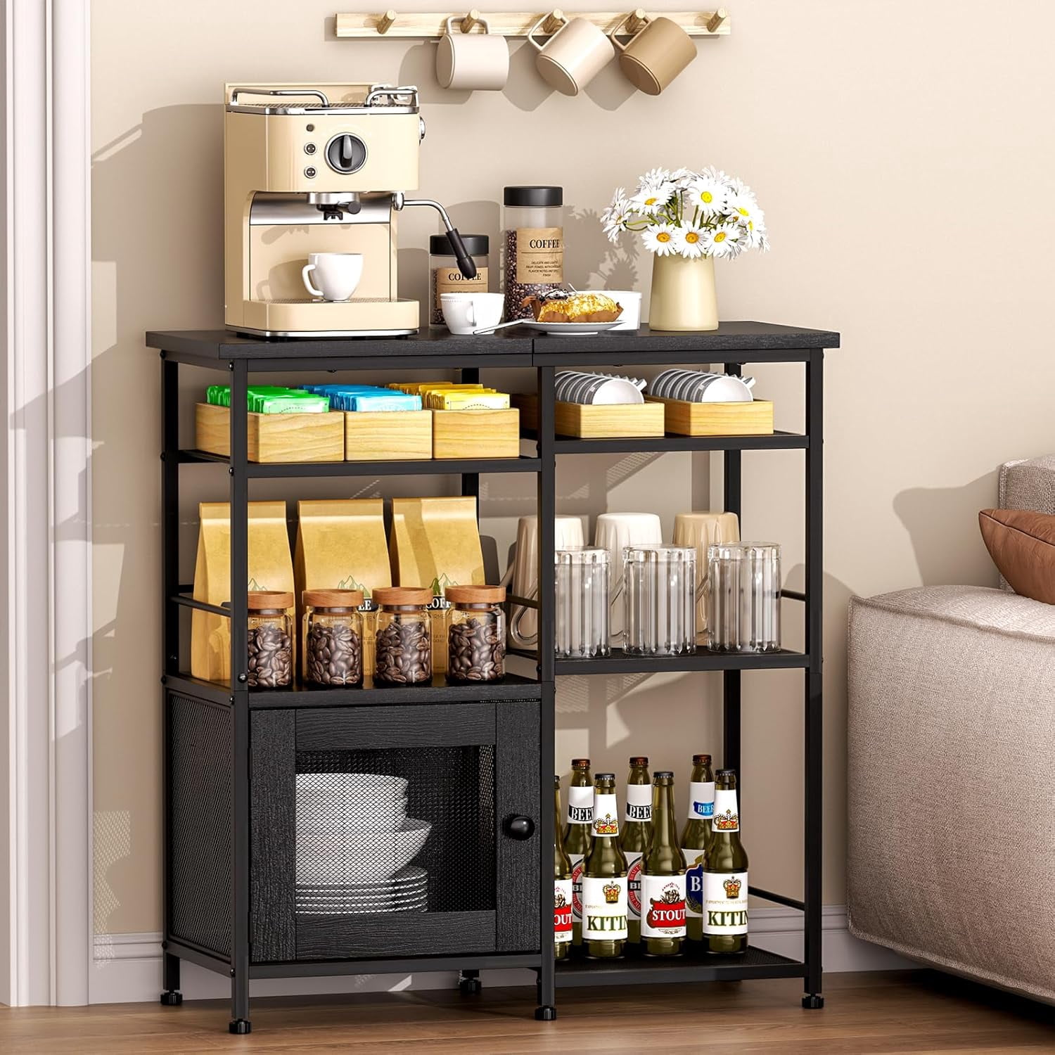 Coffee Bar Cabinet Station - Farmhouse Small Coffee Stand Station with ...