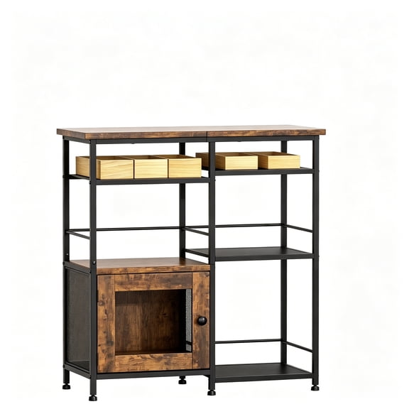 Coffee Bar Cabinet Station - Farmhouse Small Coffee Stand Station with Doors, Rustic Storage Organizer for Kitchen, Buffet Sideboard Cabinet Table for Home, Office, Corner, Bar, Espresso