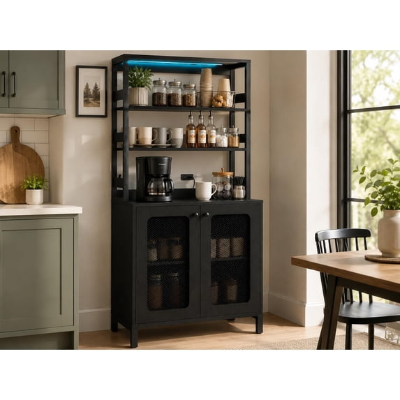 Coffee Bar Cabinet with Storage Power Outlet, 66.9