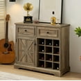 thumbnail image 1 of Coffee Bar Cabinet with Wine Rack, 40" W Farmhouse Wooden Accent Wine Bar Cabinet with Adjustable Shelves, Rustic Barn Door Buffet Sideboard Table for Living Room (Gray & Two Drawers), 1 of 9