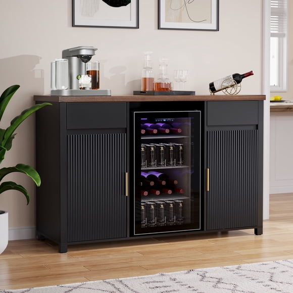 Coffee Bar Cabinet with Fridge Space, Mini Fridge Cabinet，Buffet Sideboard，53.2"L