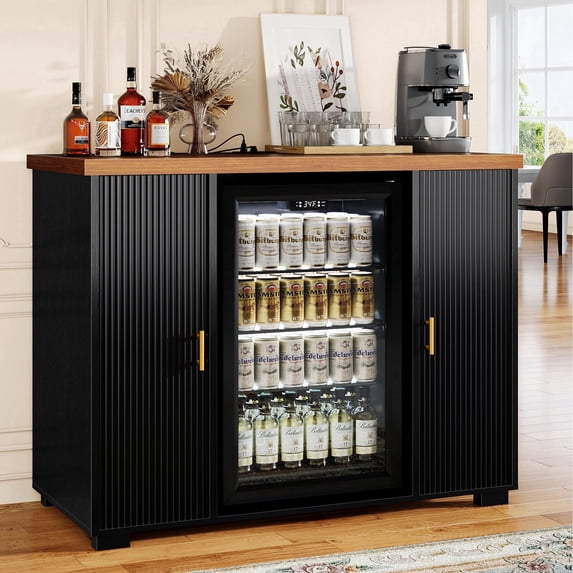 Coffee Bar Cabinet with Fridge Space, Mini Fridge Cabinet with Storage & Power Outlet, Buffet Sideboard for Home & Office