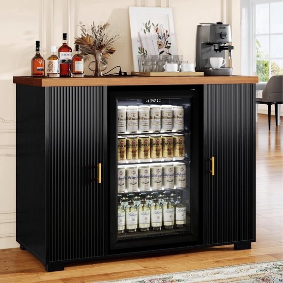 Coffee Bar Cabinet with Fridge Space, Mini Fridge Cabinet with Storage & Power Outlet, Buffet Sideboard for Home & Office