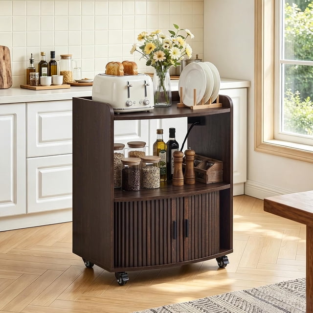 Coffee Bar Cart for Home, 3 Tier Rolling Serving Carts with Wheels ...