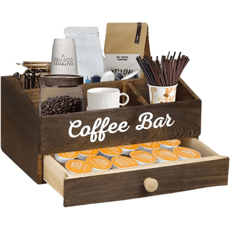 Coffee Bar Countertop Organizer and Coffee Station, Kitchen, Coffee Bar  Accessories - One Drawer, 3 Compartments 