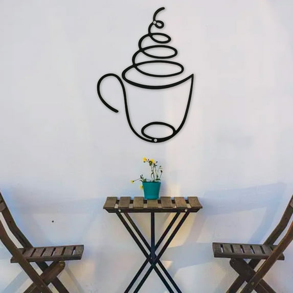 Coffee Bar Decor 3 Pcs Iron Coffee Cup Offee Bar Accessories Wall Sculptures Metal Wall Decorations Vintage Black Mug Heart Coffee Signs for Coffee Station Kitchen Restaurant