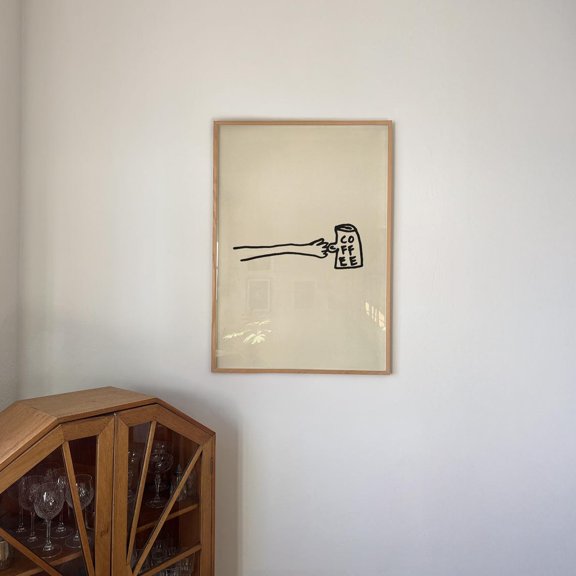 Coffee Bar Decor Naive Doodle Art Minimalist Kitchen Typography Poster, Unframed Canvas 24x36in