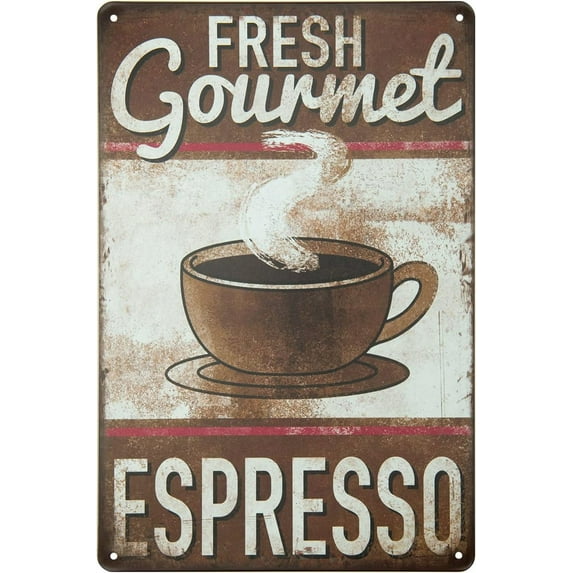 Coffee Bar Decor Sign Coffee Menu Wall Decor Coffee Metal Tin Signs For Coffee Bar Kitchen Home (FRESH ESPRESSO)