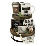 Coffee Bar Decoration Farmhouse Layered Tray Decoration Coffee Wood Logo Mini Coffee Cup Wood Pearl Ring Rural Layered Tray Kitchen Table Decoration Coffee Tier Tray (Tray Not Included)