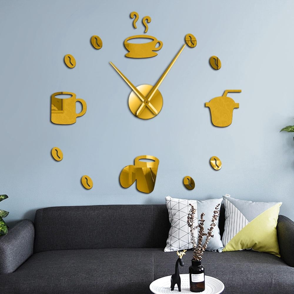 Coffee Bar Decorative 3D Wall Clocks Kitchen Decor Cafe Hot Beverage ...
