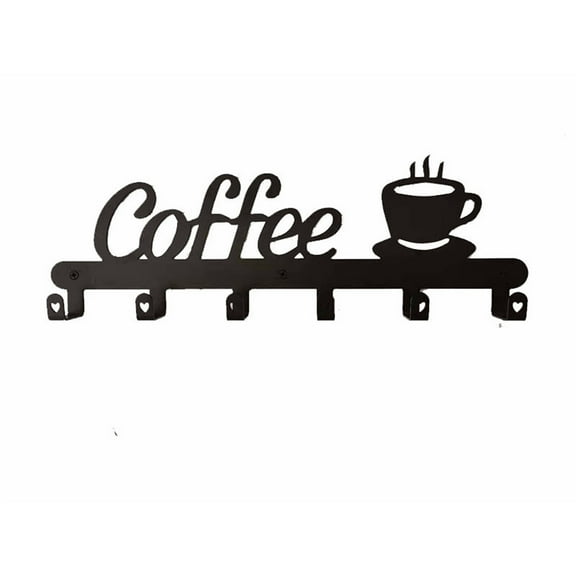 Coffee Bar Decorative Sign Coffee Cup Holder Wall Mounted Coffee Sign Mug Holder Mug Storage Coffee Sign USA Metal Coffee Cup Holder,Coffee Station Word Letter Sign Cafe Decor(Black,17x7")