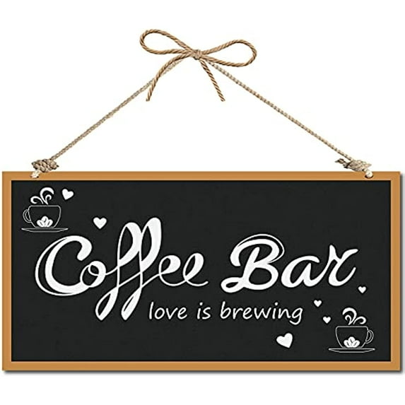 Coffee Bar Decorative Wood Sign Home Decor Wood Sign Plaque Hanging Wall Art Wood Board Door Sign Loving is Brewing Heart for Coffee Shop Home Kitchen Patio Decoration 12 x 6inch