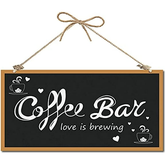 Coffee Bar Decorative Wood Sign Home Decor Wood Sign Plaque Hanging Wall Art Wood Board Door Sign Loving is Brewing Heart for Coffee Shop Home Kitchen Patio Decoration 12 x 6inch