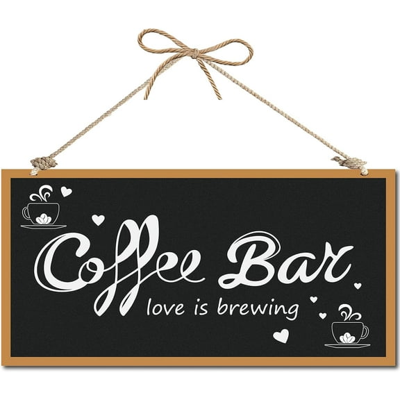 Coffee Bar Decorative Wood Sign Home Decor Wood Sign Plaque Hanging Wall Art Wood Board Door Sign Loving Is Brewing Heart DIY