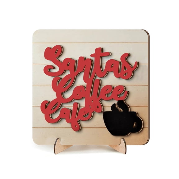 Coffee Bar Decors Signs Santa Coffee Cafe Wood Signs Wood Tiered Tray Decors