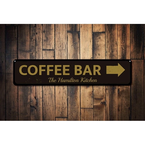 Coffee Bar Directional Arrow Sign Family Name Kitchen Sign Coffee Lover Decor Coffee Shop Sign - Coffee - Size: 16 x 4 Inches