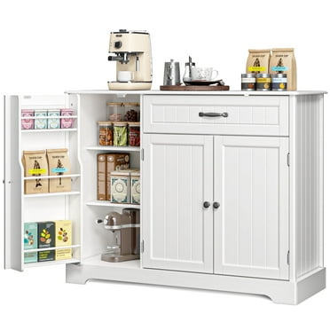 Coffee Bar, Lofka 42" Kitchen Storage Cabinet, Sideboard Buffet Cabinet with 8 Shelves, 1 Drawer