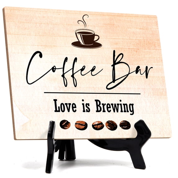 Coffee Bar. Love is Brewing Table or Counter Sign with Easel Stand, 6" x 8"