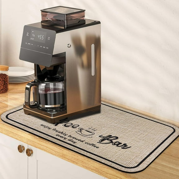 Coffee Bar Mat,Absorbent Hide Stain Dish drying Mat for Kitchen Counter ,Rubber Backing Non-slip Mat for Protection Kitchen Countertop,Coffee Bar Decor Fit Under Coffee Maker Easy clean (12"x 18")