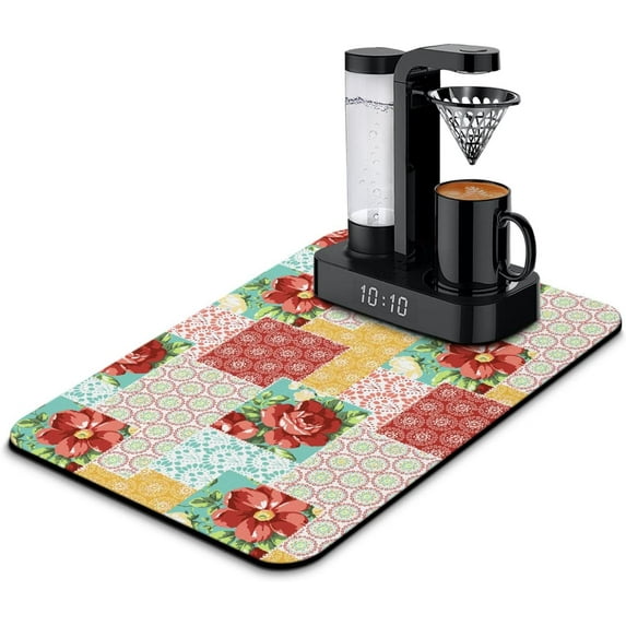 Coffee Bar Mat Accessories for Countertop Absorbent Hide Stain Rubber Backed Dish Drying Mats for Kitchen Counter Draining Pad Decor Gift Fit Under Coffee Maker Coffee Pot Espresso Machine (24x16in)