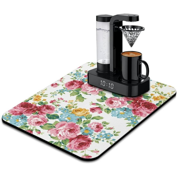 Coffee Bar Mat Accessories for Countertop Absorbent Hide Stain Rubber Backed Dish Drying Mats for Kitchen Counter Draining Pad Decor Gift Fit Under Coffee Maker Coffee Pot Espresso Machine (24x18in)