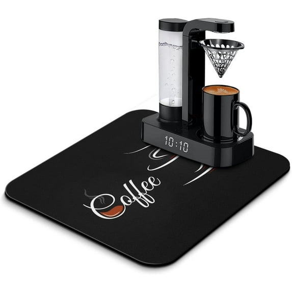 Coffee Bar Mat Accessories for Countertop Absorbent Hide Stain Rubber Backed Dish Drying Mats for Kitchen Counter Draining Pad Decor Gift Fit Under Coffee Maker Coffee Pot Espresso Machine (18x16in)