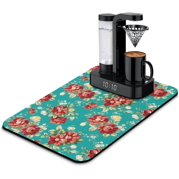 Coffee Bar Mat Accessories for Countertop Absorbent Hide Stain Rubber Backed Dish Drying Mats for Kitchen Counter Draining Pad Decor Gift Fit Under Coffee Maker Coffee Pot Espresso Machine (24x16in)