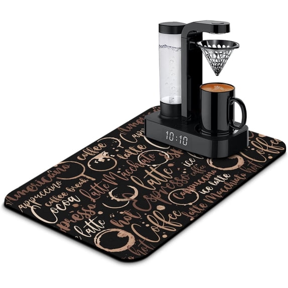 Coffee Bar Mat Accessories for Countertop Absorbent Hide Stain Rubber Backed Dish Drying Mats for Kitchen Counter Draining Pad Decor Gift Fit Under Coffee Maker Coffee Pot Espresso Machine (24x16in)