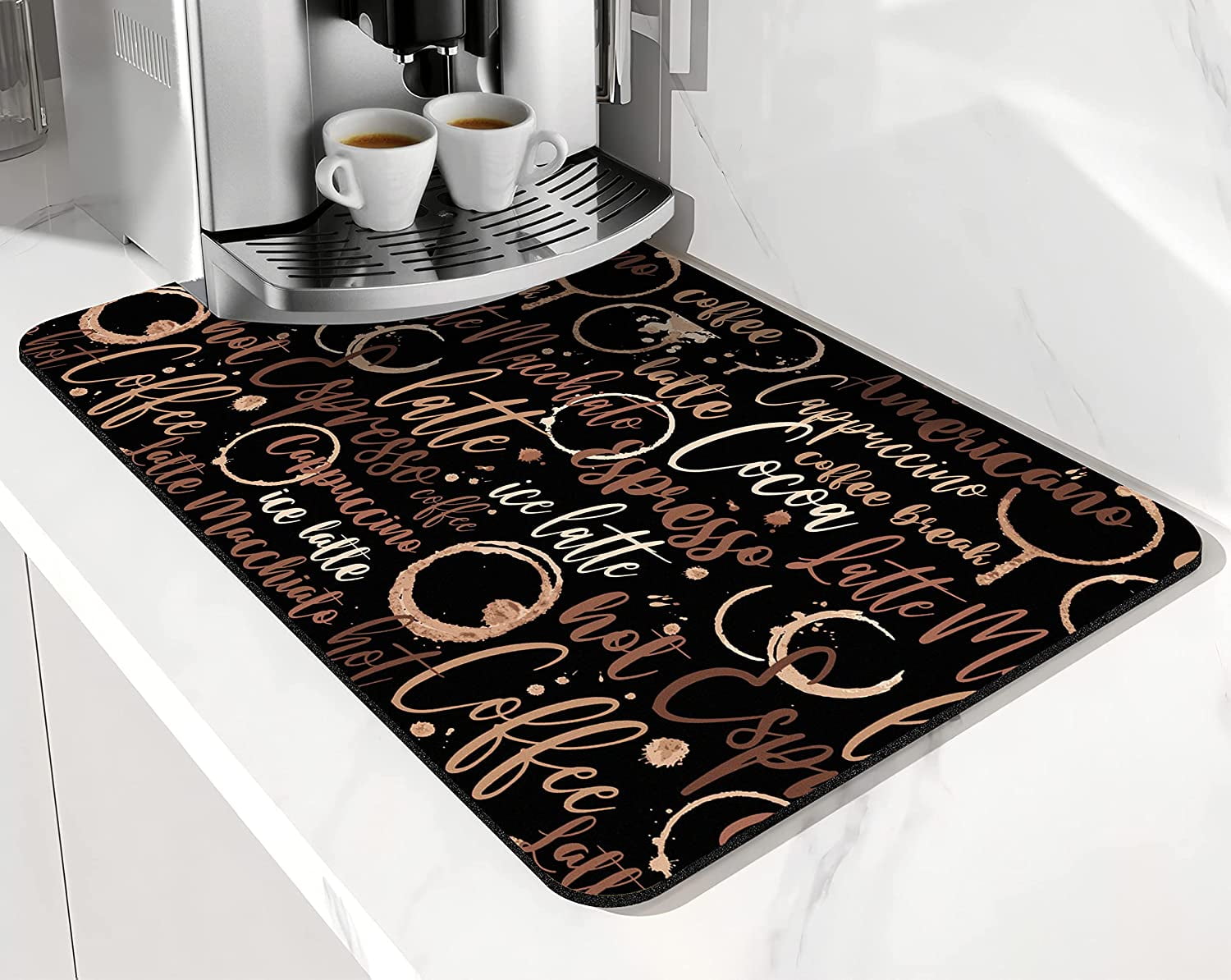 Artistic Beautiful Coffee Mat 24x18 Inch for Kitchen Counter, Silicone Dish  Drying Mats for Coffee Bar Coffee Machine Coffee Maker or Countertop  Protector Mat 