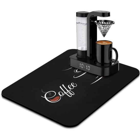 Coffee Bar Mat Accessories for Countertop Absorbent Hide Stain Rubber Backed Dish Drying Mats for Kitchen Counter Draining Pad Decor Gift Fit Under Coffee Maker Coffee Pot Espresso Machine (24x18in)