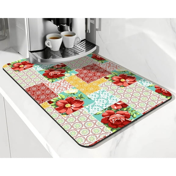 Coffee Bar Mat Accessories for Countertop Pioneer Flower Absorbent Hide Stain Rubber Backed Dish Drying Mats for Kitchen Counter Draining Pad Decor Gift Fit Under Coffee Maker (20x12in)