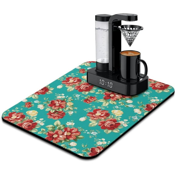 Coffee Bar Mat Accessories for Countertop Pioneer Flower Absorbent Hide Stain Rubber Backed Dish Drying Mats for Kitchen Counter Draining Pad Decor Gift Fit Under Coffee Maker (20x12in)